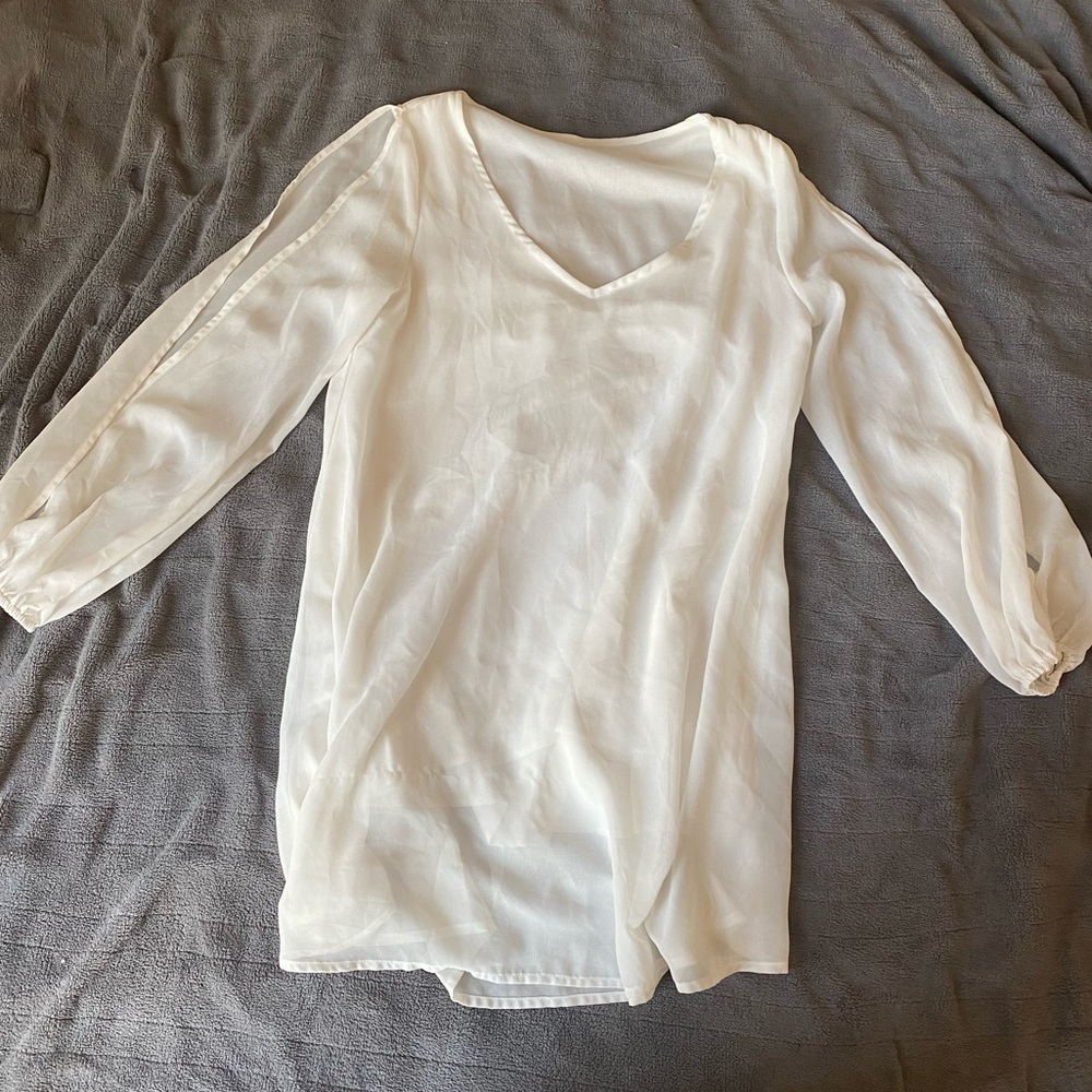Layered Off-White Mini Dress - Picture 2 of 3